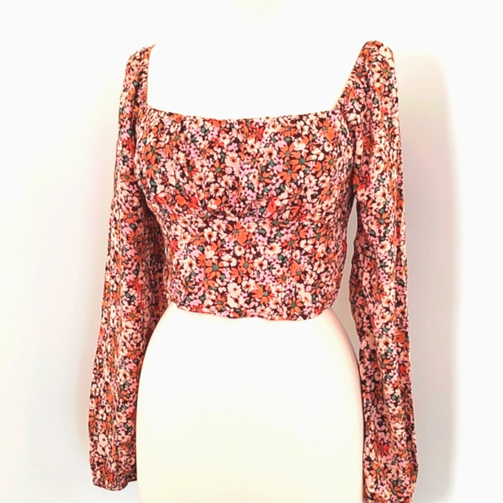 Wild Fable Off Shoulder Pleasant Crop Bustier Blouse Smocked Back/Size M